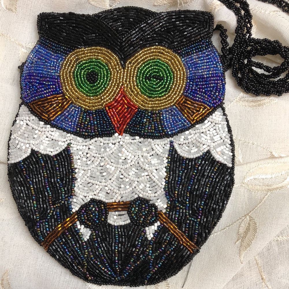 Beaded Owl Crossbody Mini Evening Purse - Picture 2 of 8